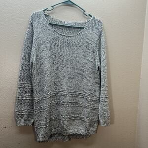 Katherine Barclay Sweater Womens Knit Cotton Blend Fisherman Chunky Scoop Neck